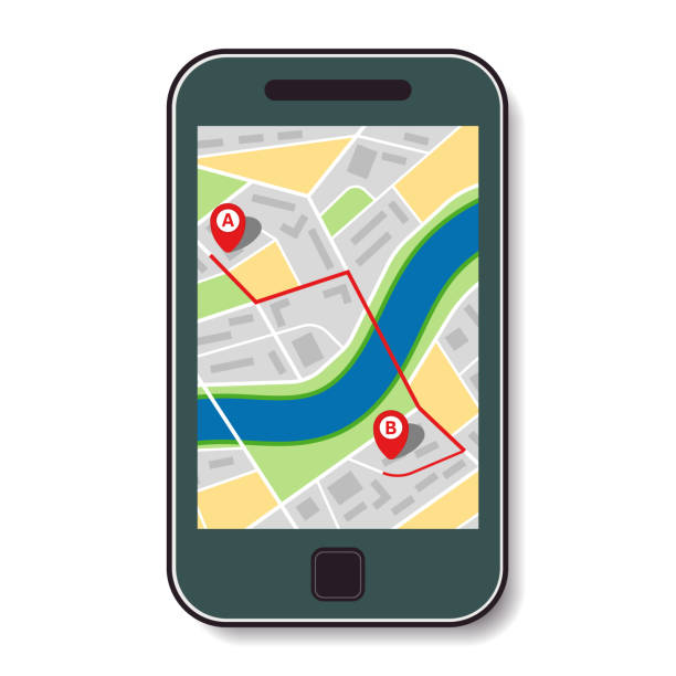 istock Mobile phone with a map of the city and the route from point A to point B 1040352682