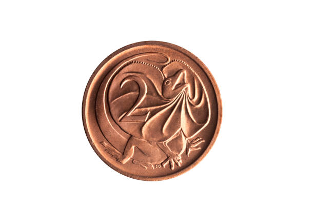 Australia two cent coin with an image of a Frill Necked Lizard