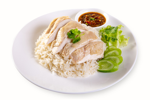 Hainanese chicken rice on white