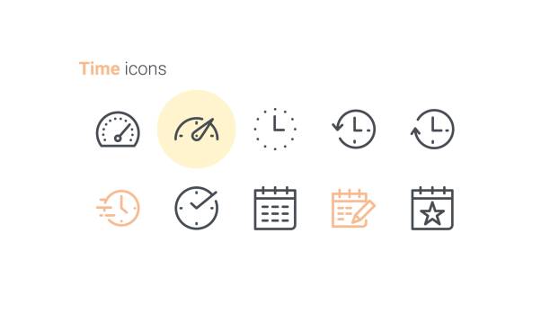 시간 아이콘 세트 - clock face symbol computer icon gauge stock illustrations