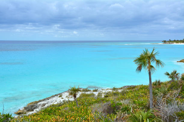 сценический вид на море с побережья острова элеутера - eleuthera island стоковые фото и изображения