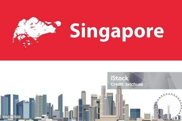 Ilustración de Vector Abstracta Tarjeta Con El Mapa Y El Paisaje Urbano De Singapur y más Vectores Libres de Derechos de República de Singapur