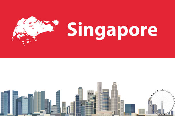 вектор абстрактной карты путешествия с картой и городским пейзажем сингапура - singapore stock illustrations