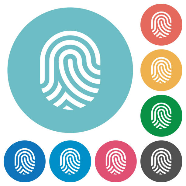 Fingerprint flat round icons vector art illustration