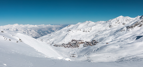 Ski village Val Thorens (France) on a beautiful winter day.