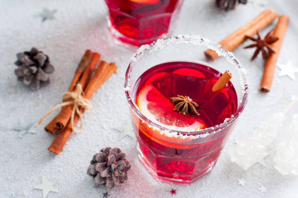 istock Non-alcoholic mulled wine with lemon and cinnamon in glass glasses, selective focus 1040383616