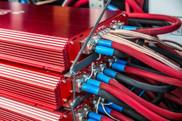 istock Powerful car music amplifiers in car trunk. 1040386318