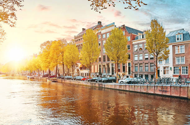 istock Channel in Amsterdam Netherlands houses river Amstel 1040386544