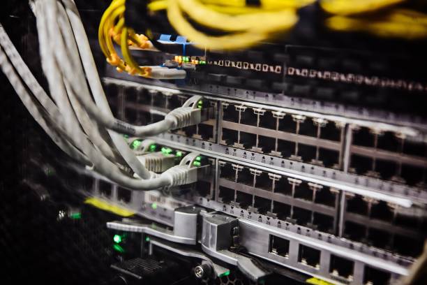 istock Internet routers and wires in Internet service provider. 1040390842