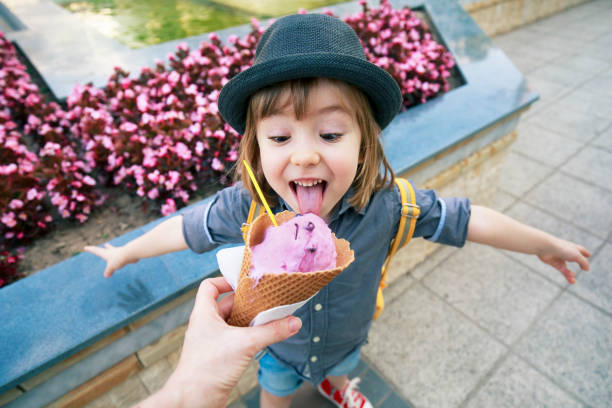 Boy with ice cream stock photo