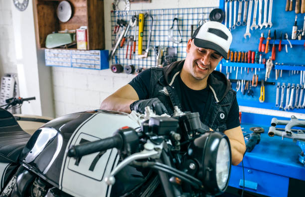 istock Mechanic cleaning a motorcycle 1040395480