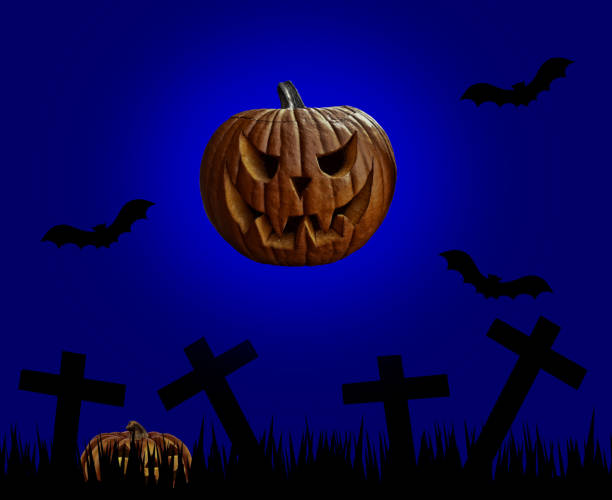 istock Halloween card with pumpkins, crosses and bats 1040403148