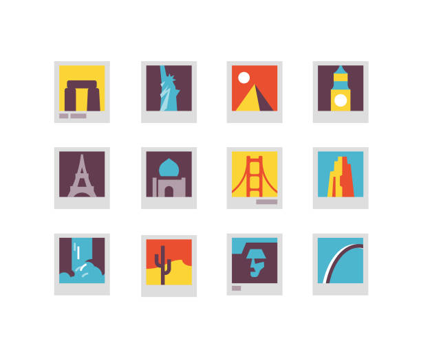 Landmarks Flat icons Landmarks and Wonders of the World gateway arch st louis stock illustrations