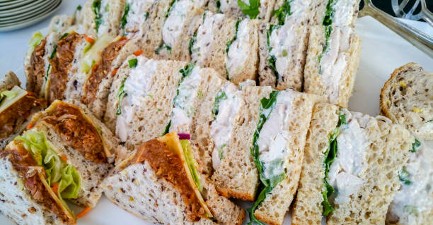 istock Freshly prepared sandwiches arranged on a large plate 1040407778