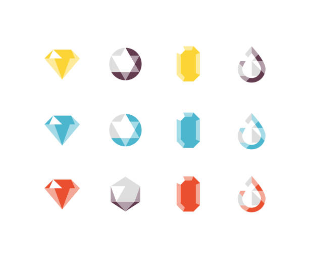 Jewels Flat icons Shiny jewelry, gems, and jewels including diamond, emerald, ruby, topaz jewelry stock illustrations