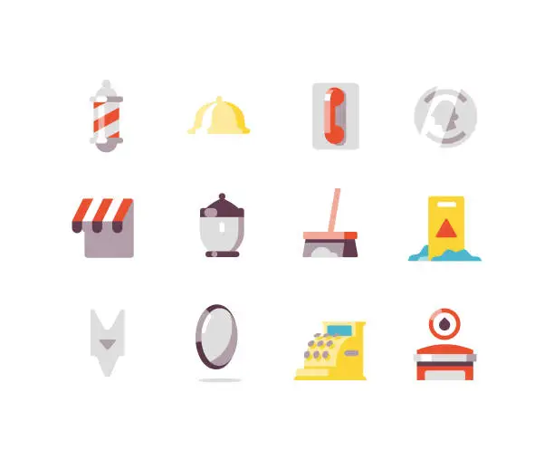 Vector illustration of Corner Shop Flat icons