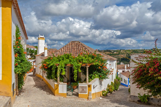 Obidos, Portugal - July 19, 2017: Casa Sao Thiago do Castelo Manor Guest House. Obidos is a medieval town still inside castle walls, and very popular among tourists.