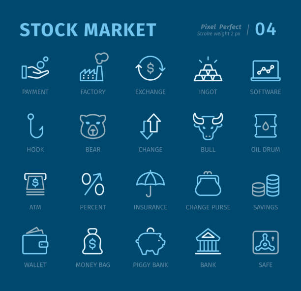 börse - gliederung symbole mit bildunterschriften - barrel vault stock-grafiken, -clipart, -cartoons und -symbole