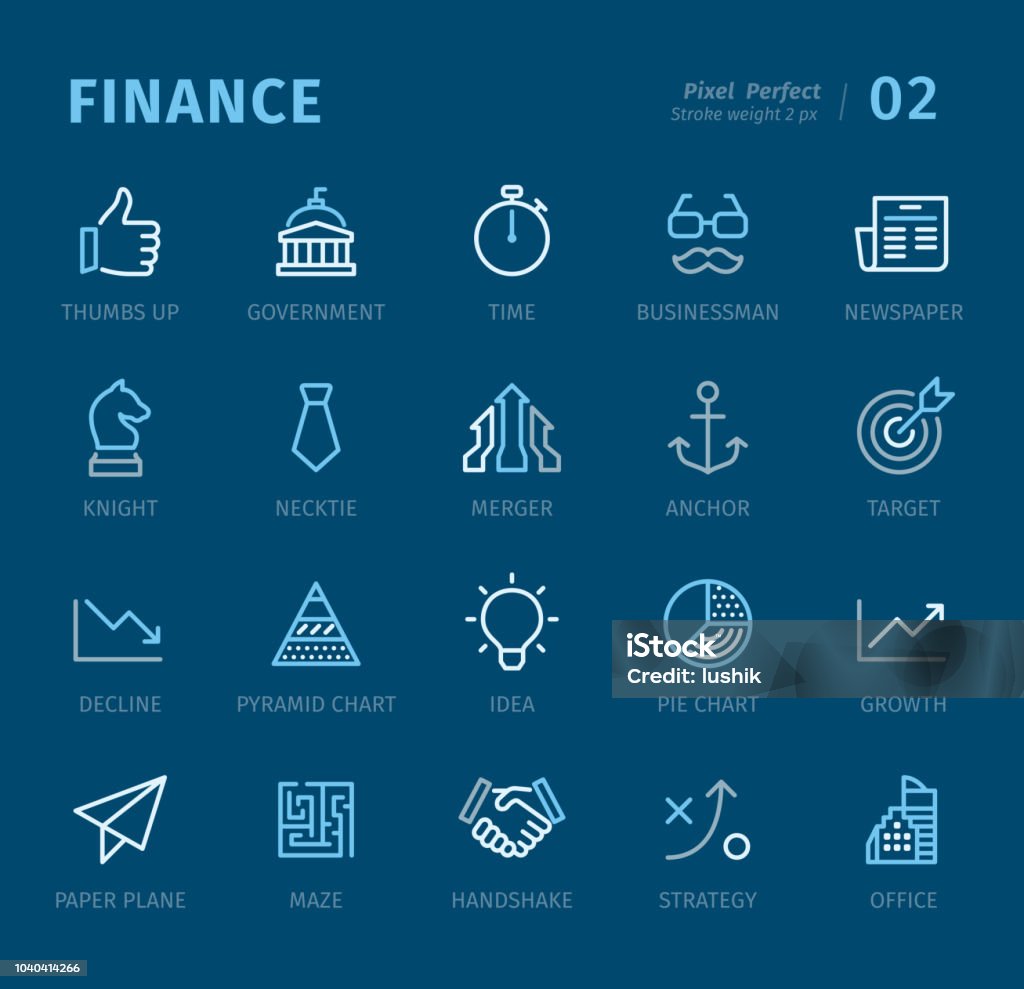 Finance - Outline icons with captions Finance - 20 three-color outline icons with captions / Pixel Perfect Set #02
Icons are designed in 48x48pх square, outline stroke 2px.

First row of outline icons contains:
Thumbs Up, Government, Time, Businessman, Newspaper;

Second row contains:
Knight, Necktie, Merger, Anchor, Target;

Third row contains:
Decline, Pyramid Chart, Idea, Pie Chart, Growth;

Fourth row contains:
Paper Plane, Maze, Handshake, Strategy, Office.

Complete Captico icons collection - https://www.istockphoto.com/collaboration/boards/L98ewPMHpUStg1uF0pmcYg Mergers and Acquisitions stock vector