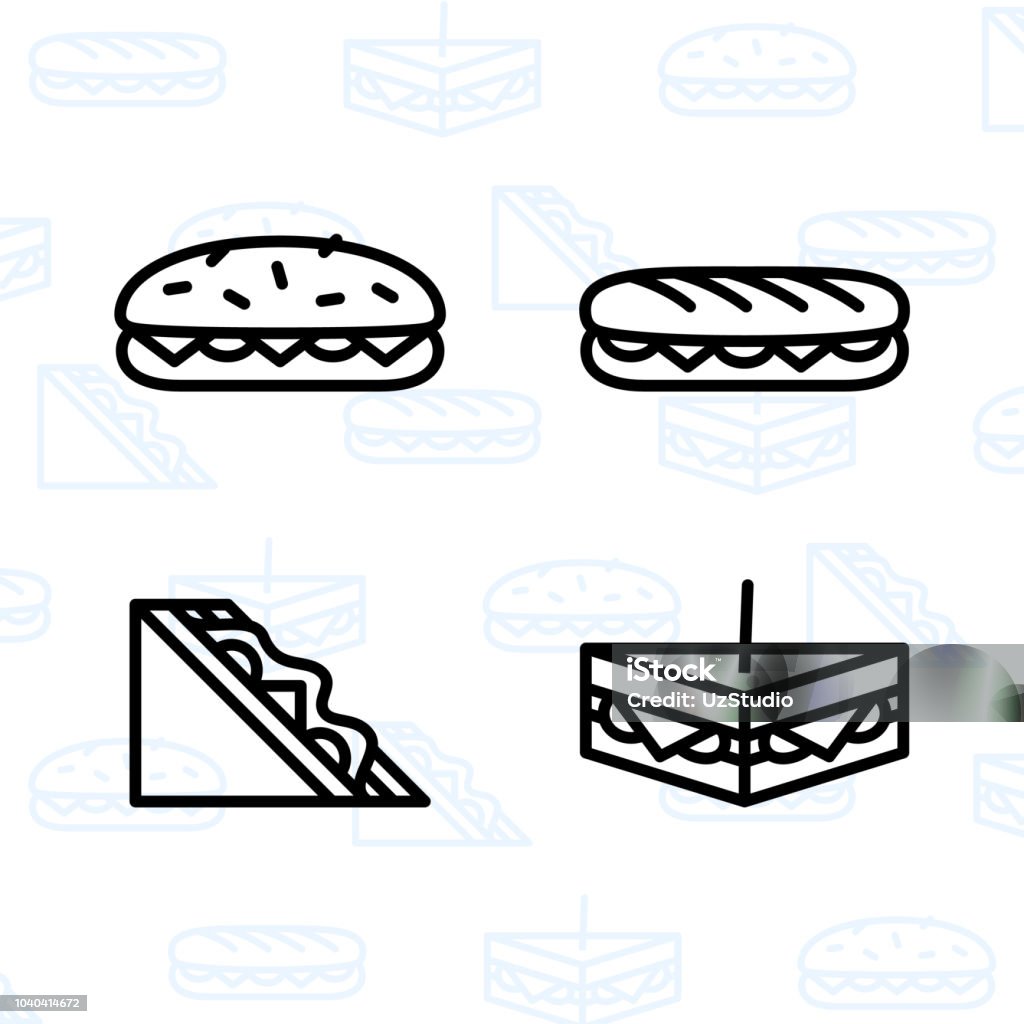 Boulangerie, dessert, biscuits, collations et icône alimentaire défini et vector illustration - 2 - clipart vectoriel de Sandwich libre de droits