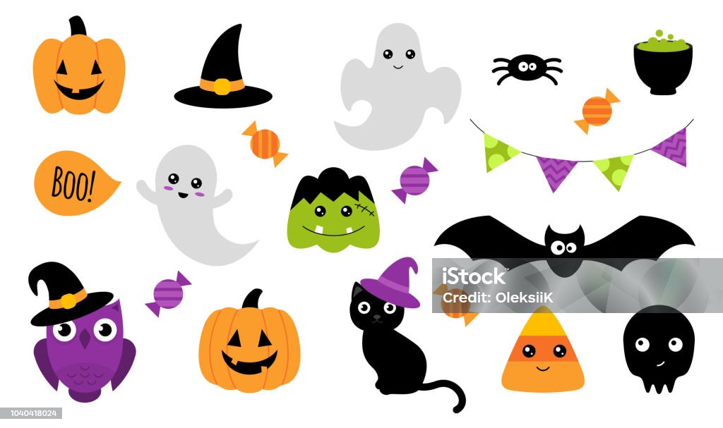 Etiquetas engomadas de Halloween. Aislado en blanco. Vector de - arte vectorial de Halloween libre de derechos
