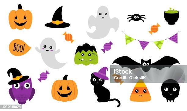 Ilustración de Etiquetas Engomadas De Halloween Aislado En Blanco Vector De y más Vectores Libres de Derechos de Halloween