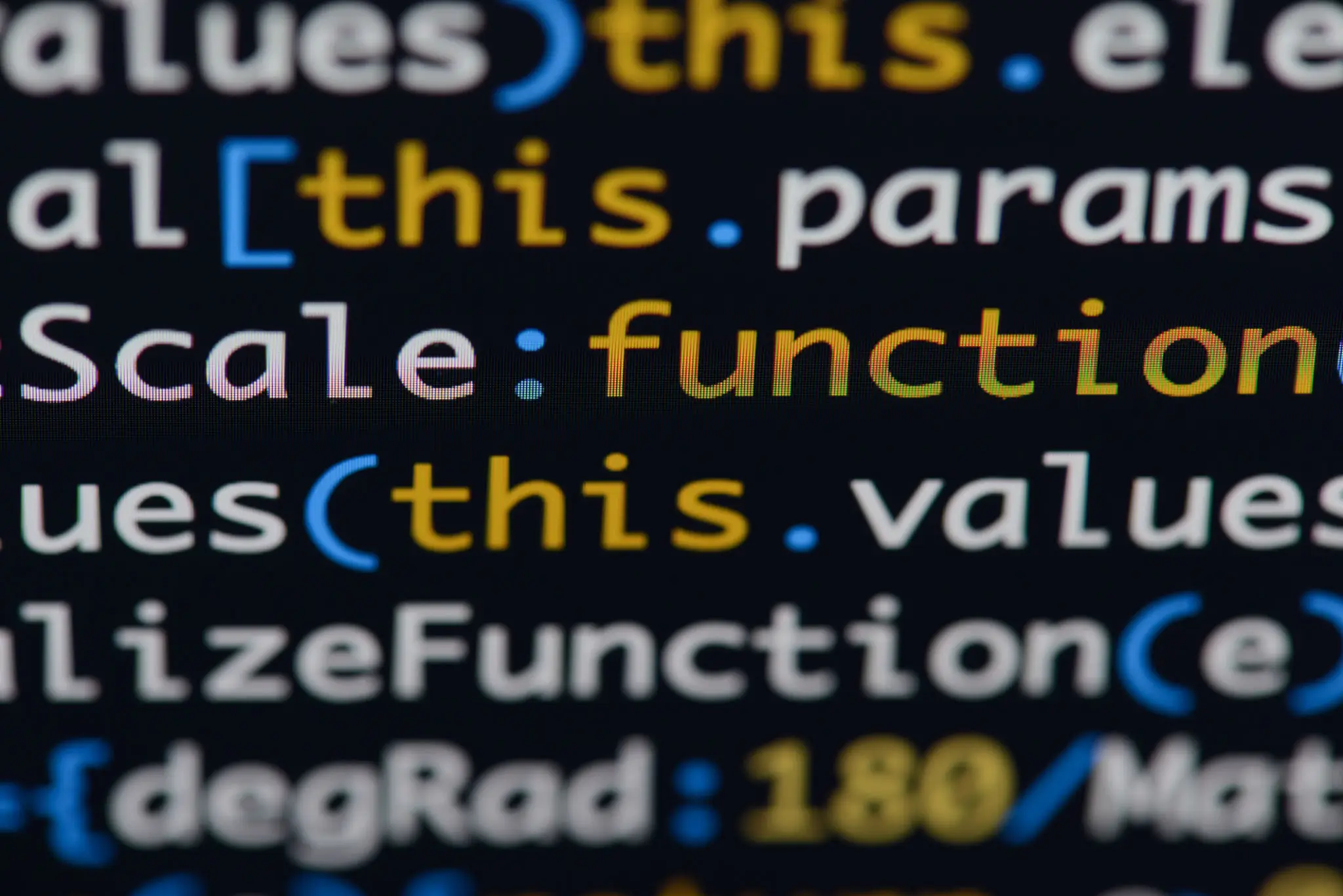 컴퓨터와 함께하는 고랭과 함수: 완벽한 조합! 2 Real Java Script code developing screen. Programing workflow abstract algorithm concept. Closeup of Java Script and HTML code.