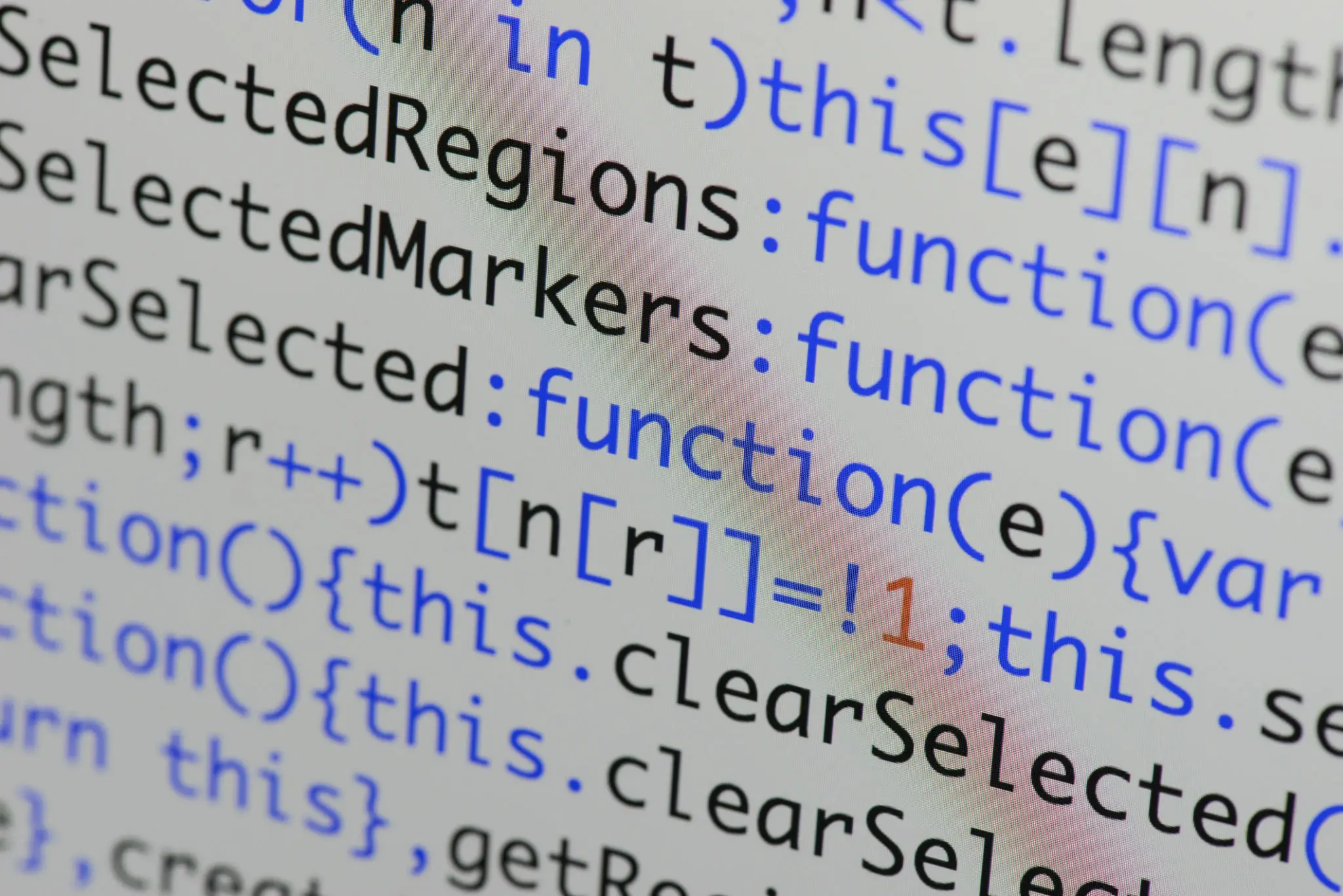 컴퓨터와 함께하는 고랭과 함수: 완벽한 조합! 2 Real Java Script code developing screen. Programing workflow abstract algorithm concept. Closeup of Java Script and HTML code.