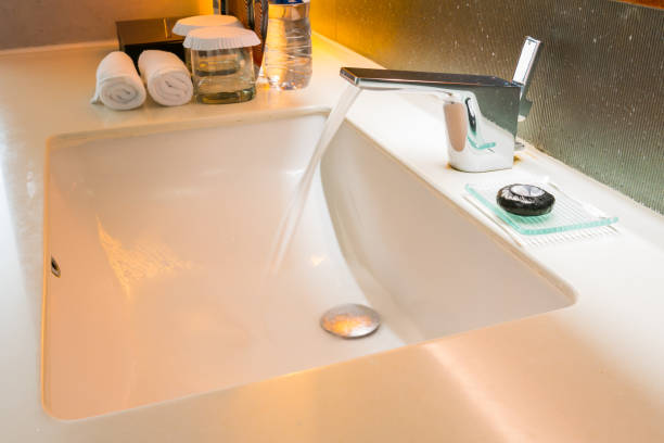 istock bathroom set on ceramic wall with lighting of luxury room 1040440842