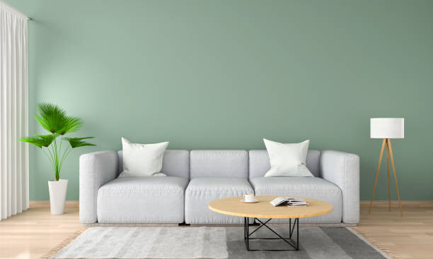 istock gray sofa in living room, 3D rendering 1040441108
