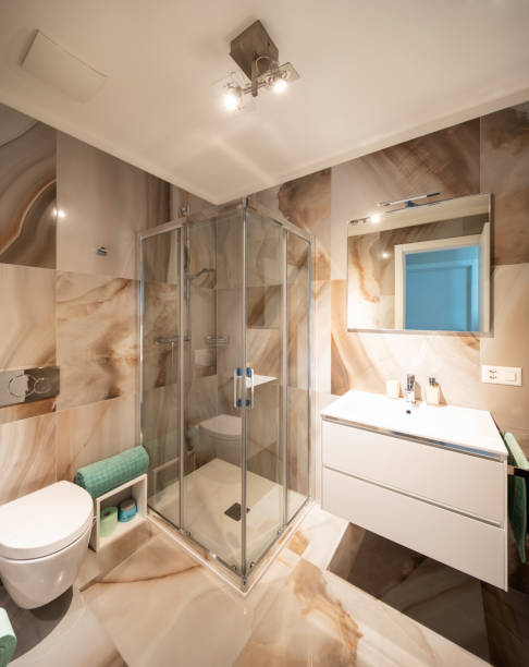 istock Elegant bathroom in precious marble 1040441202
