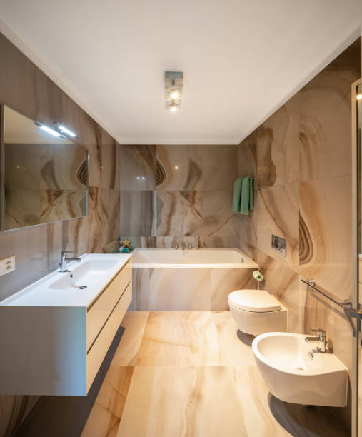 istock Elegant bathroom in precious marble 1040441302