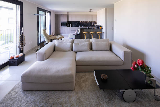 istock Living room and kitchen in open space, modern apartment 1040444424