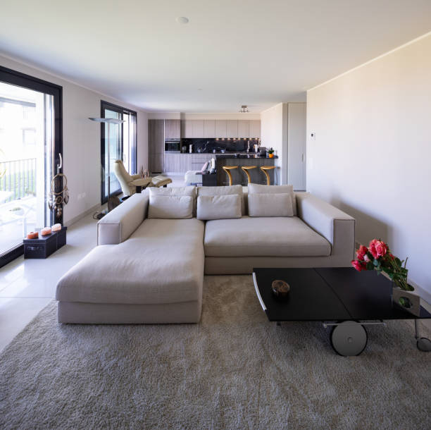 istock Living room and kitchen in open space, modern apartment 1040444684