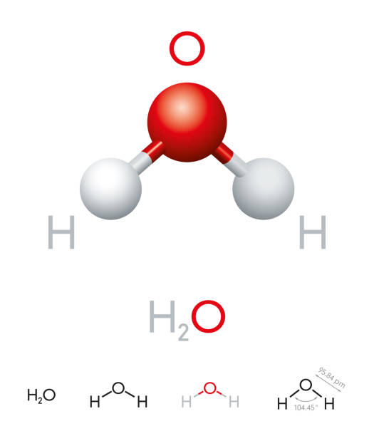 illustrazioni stock, clip art, cartoni animati e icone di tendenza di h2o modello molecola d'acqua e formula chimica - hydrogen molecule white molecular structure