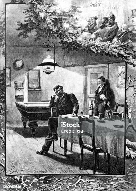 Man Alone On Christmas Eve Stock Illustration - Download Image Now - Christmas, Archival, 19th Century