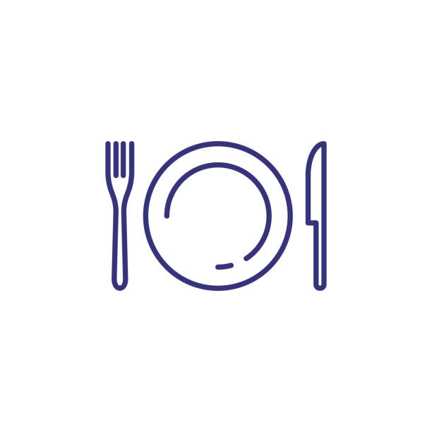Tableware line icon Tableware line icon. Dinner, utensil, table setting. Restaurant concept. Vector illustration can be used for topics like food, kitchen equipment, catering restaurant table layout stock illustrations