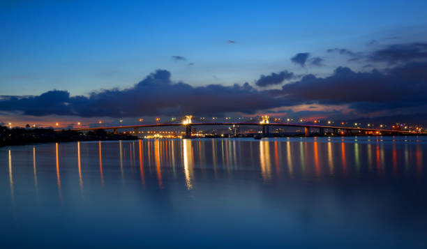 istock two Mactan Bridges with reflections in Water, Bridge, night shoot, long expose, 1040477852