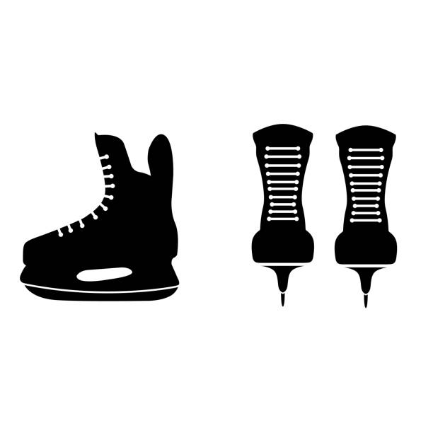 ilustraciones, imágenes clip art, dibujos animados e iconos de stock de icono de patines de hielo, silueta sobre fondo blanco - ice hockey silhouette celebration ice skating