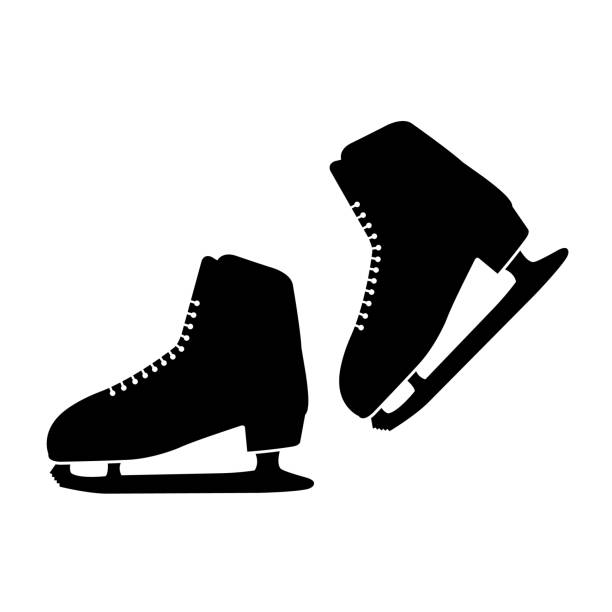ilustraciones, imágenes clip art, dibujos animados e iconos de stock de icono de patines de hielo, silueta sobre fondo blanco - ice hockey silhouette celebration ice skating