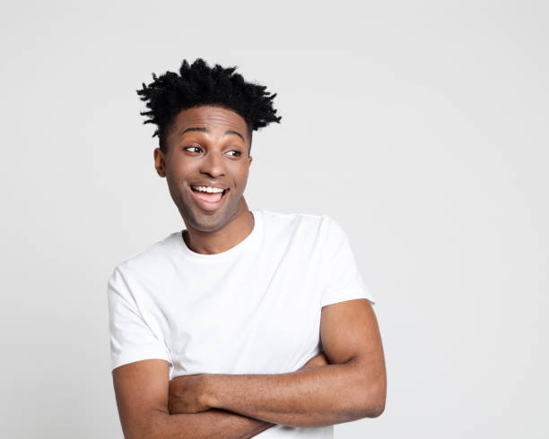 istock Excited young afro american man looking at copy space 1040481162