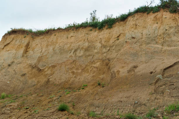 istock clay overgrown slope, different soils on the collapsed rock, steep sea shore 1040489480