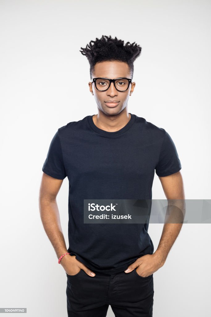 Handsome Guy With Funky Hairstyle And Nerd Glasses Stock Photo - Download  Image Now - African-American Ethnicity, Black Color, T-Shirt - iStock