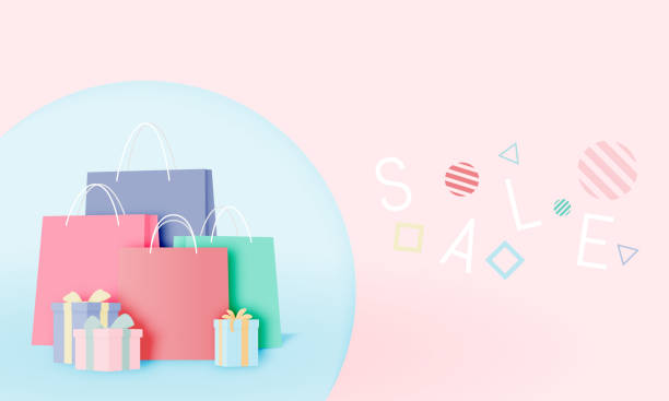 istock Shopping bag and present box in paper art style and pastel scheme 1040500720