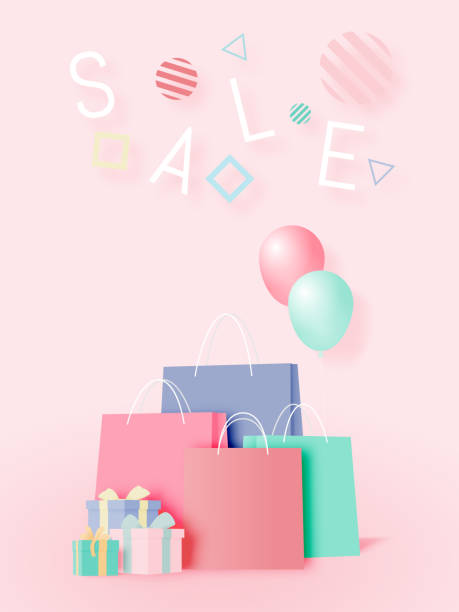 istock Shopping bag and present box in paper art style and pastel scheme 1040500722