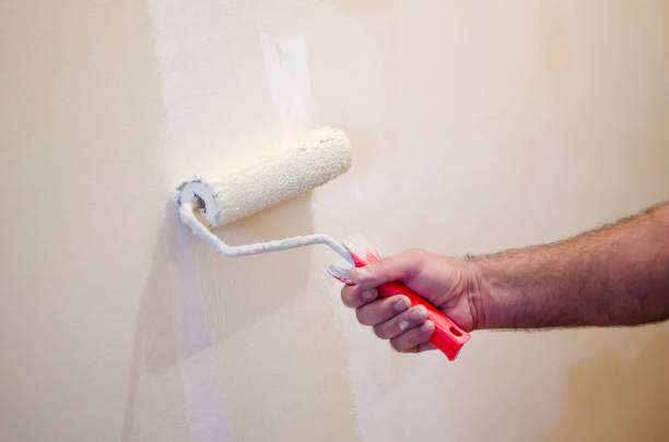 istock Male hand painting wall with paint roller 1040501896