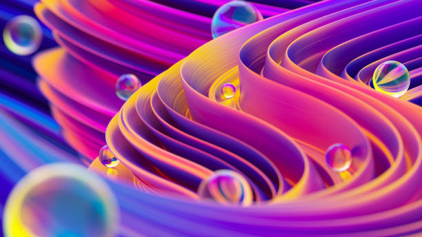 istock Abstract liquid shapes in motion with glass spheres and bokeh effect 1040504286