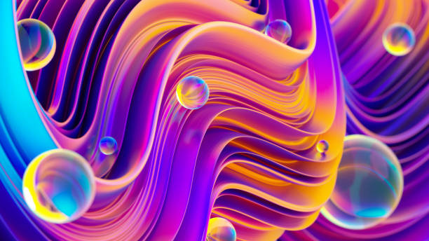 istock Ultraviolet 3D abstract twisted fluid liquid shapes with sparkling water drops 1040504344