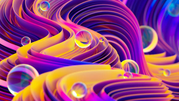 istock Abstract backdrop with fluid holographic glitter shapes and glossy spheres 1040504568