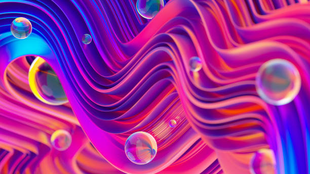 istock 3D abstract background. Glossy bright spheres on twisted shapes 1040504650